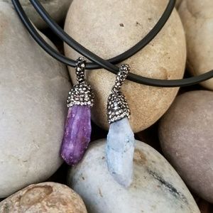 Purple Dyed Quartz Crystal Pendant Necklace